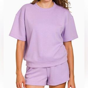 Scuba Round Neck & Dolphin Shorts Set - Lilac